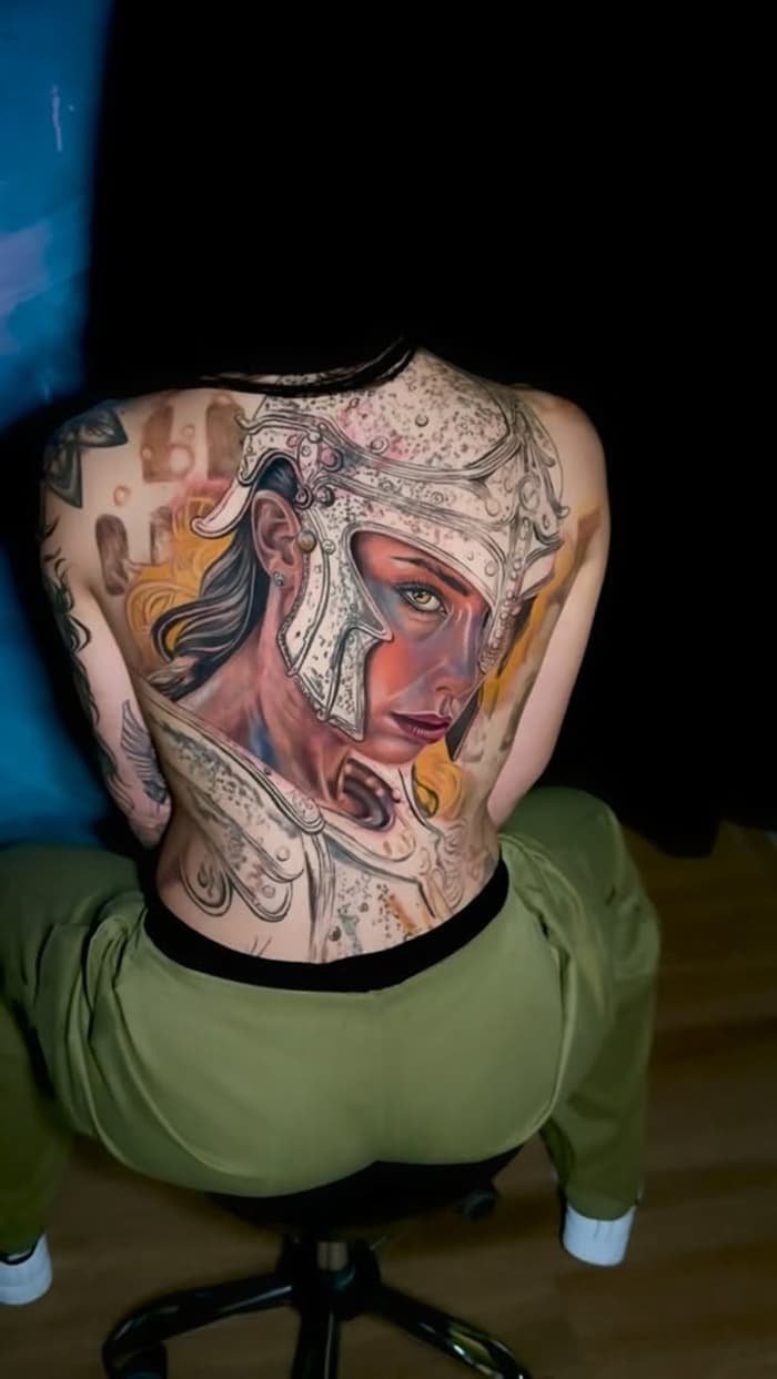 Large scale black and grey back tattoo by Ramon Vicente